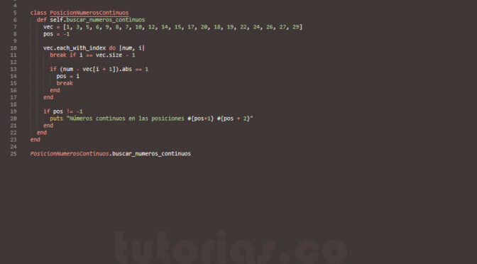 POO +  Ruby (posicion de numeros continuos en vector)
