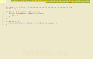 programacion en javascript: mostrar la posicion de la primera pareja de elementos continuos en un vector