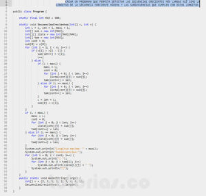determinar la secuencia creciente en java